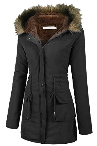 Beyove Womens Military Hooded Warm Winter Faux Fur Lined Parkas Anroaks Long Coats, (B)black 1, Medium