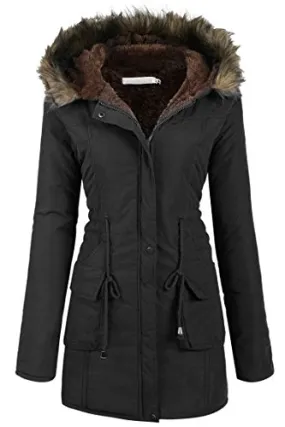 Beyove Womens Military Hooded Warm Winter Faux Fur Lined Parkas Anroaks Long Coats, (B)black 1, Medium