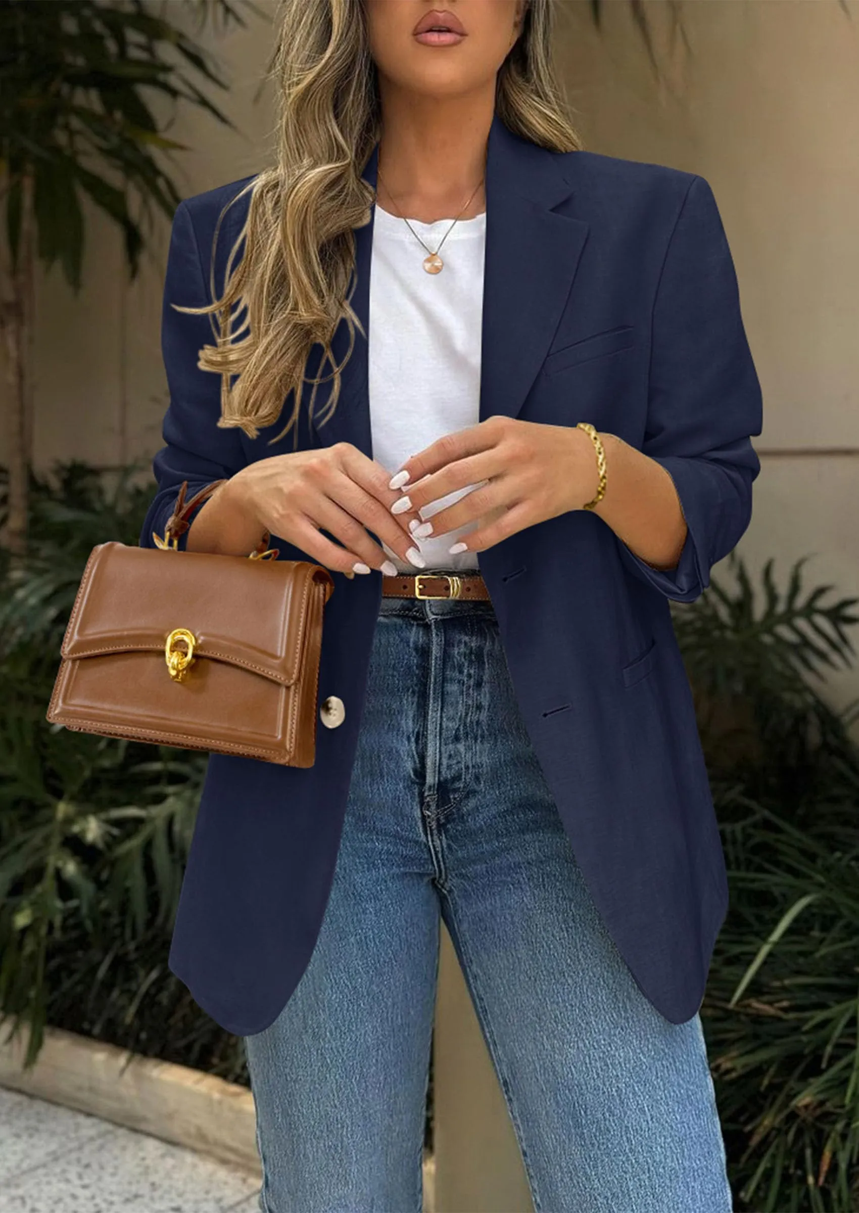 Business Casual Long Sleeve Lapel Open Front Suit Jacket Work Blazer with Pockets