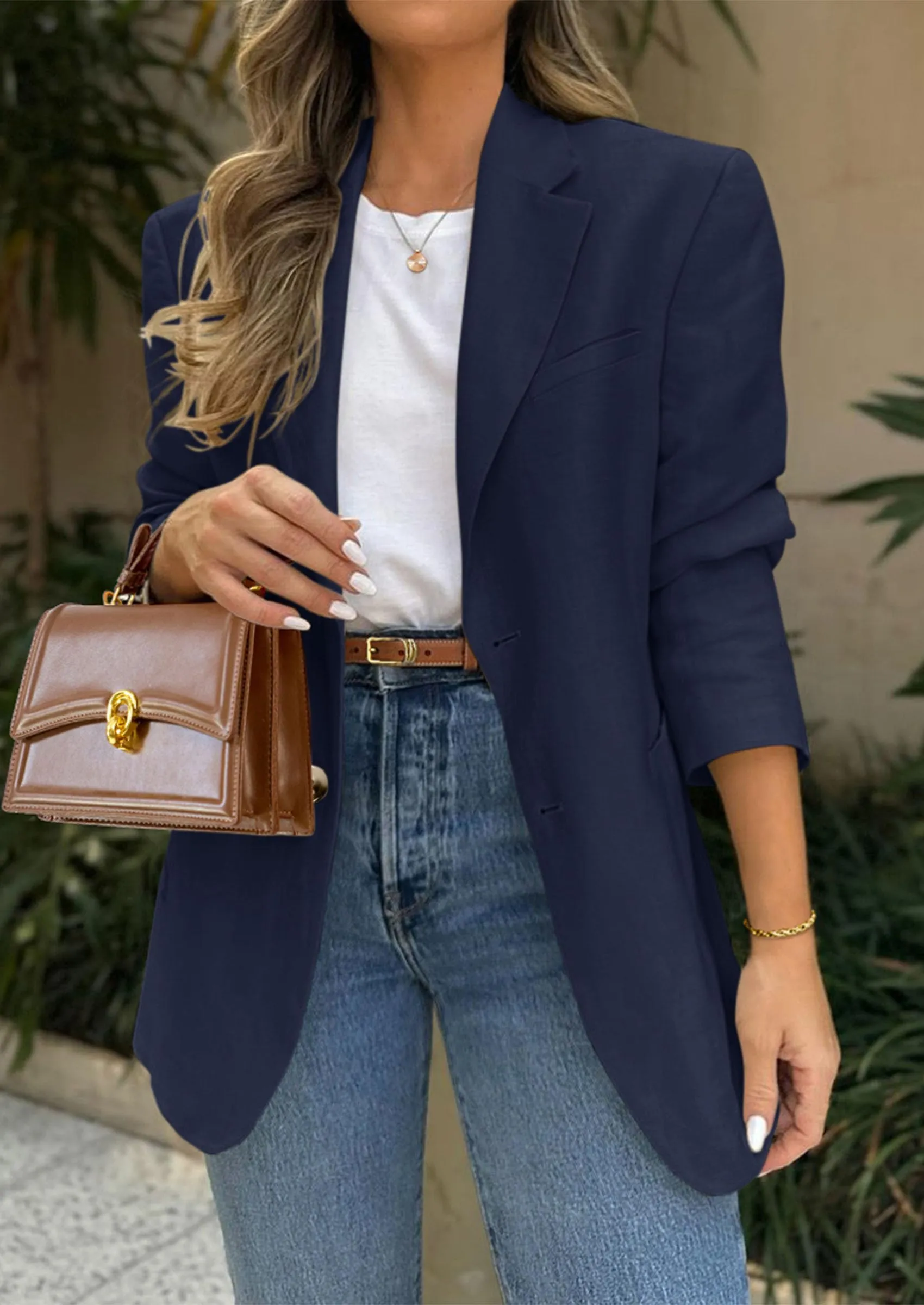Business Casual Long Sleeve Lapel Open Front Suit Jacket Work Blazer with Pockets