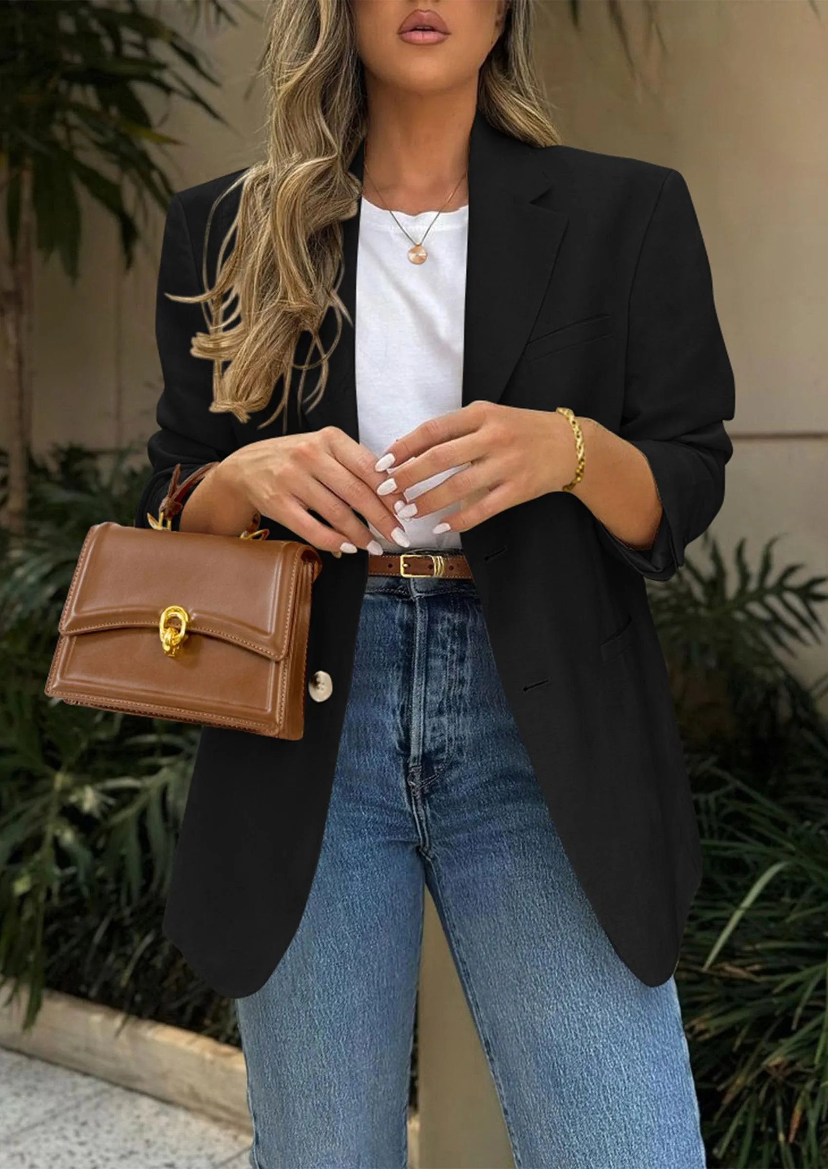 Business Casual Long Sleeve Lapel Open Front Suit Jacket Work Blazer with Pockets