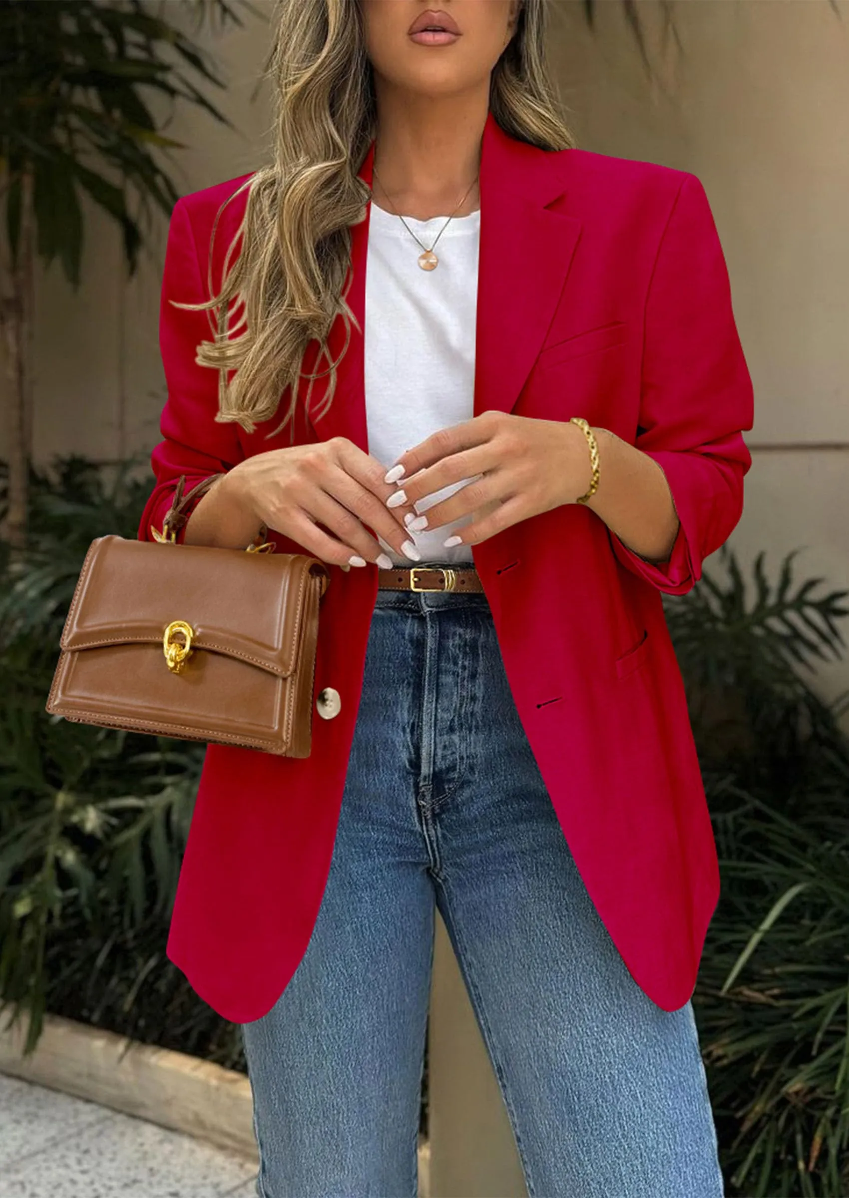 Business Casual Long Sleeve Lapel Open Front Suit Jacket Work Blazer with Pockets