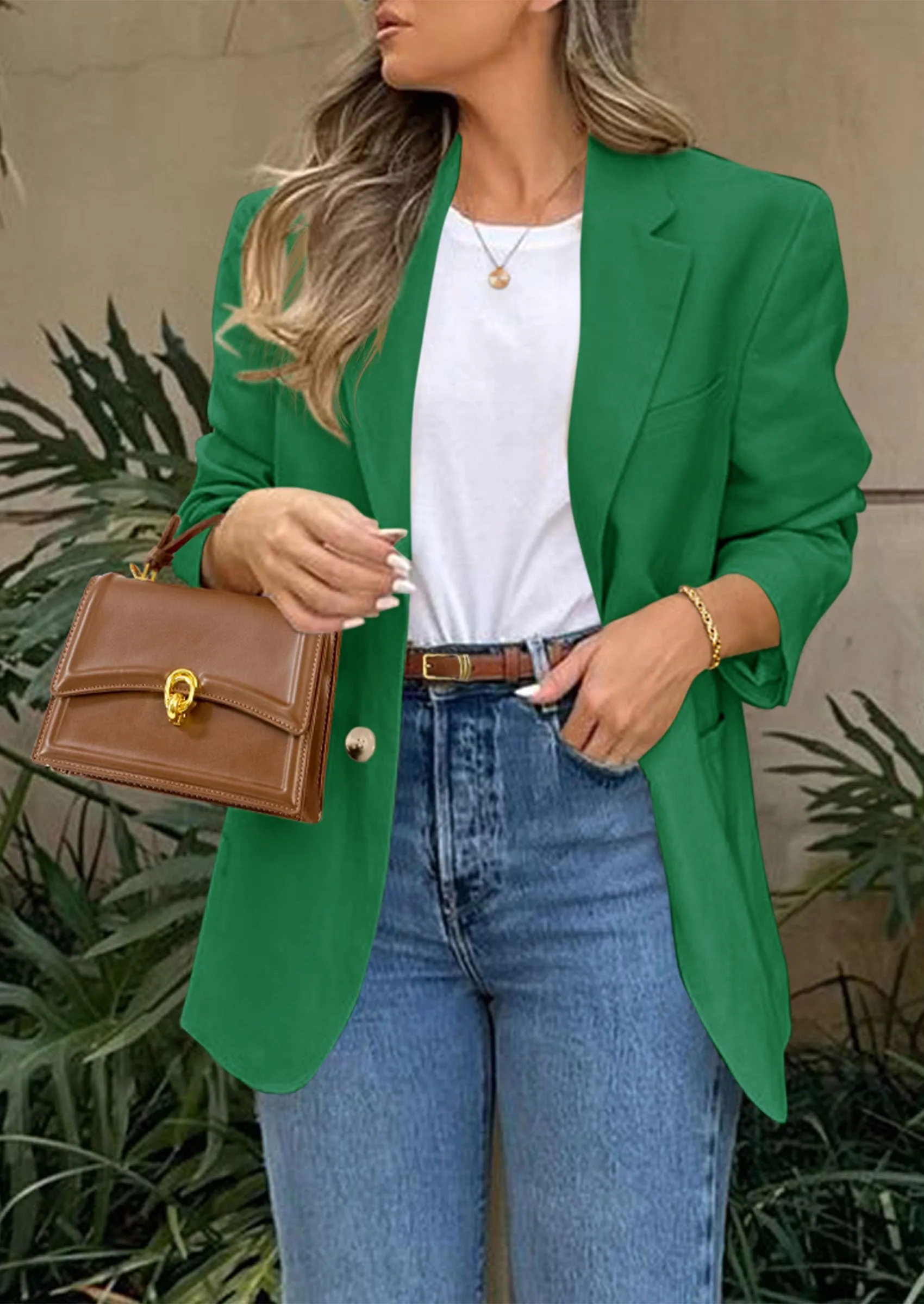 Business Casual Long Sleeve Lapel Open Front Suit Jacket Work Blazer with Pockets