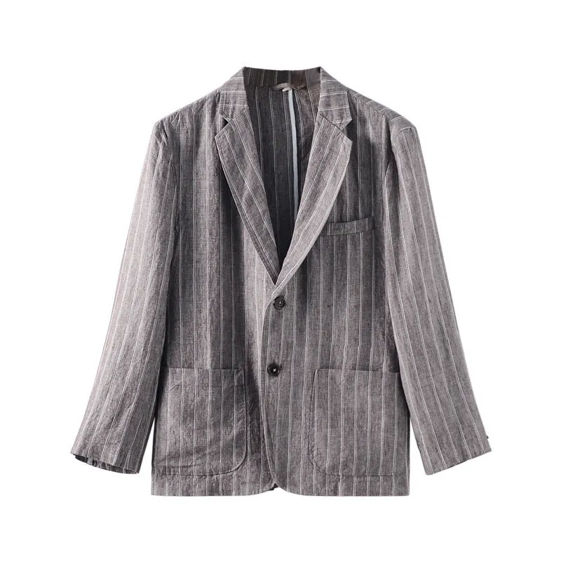 Casual Striped Linen Blazer