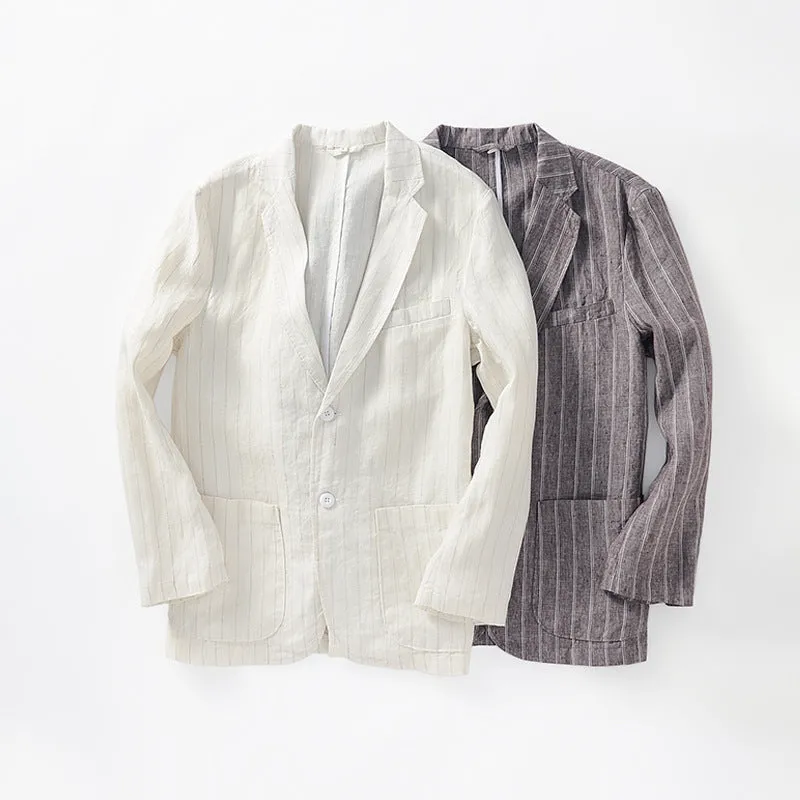 Casual Striped Linen Blazer