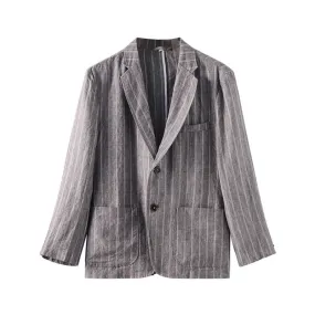 Casual Striped Linen Blazer