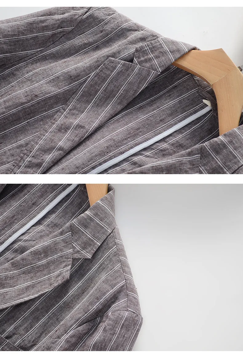 Casual Striped Linen Blazer
