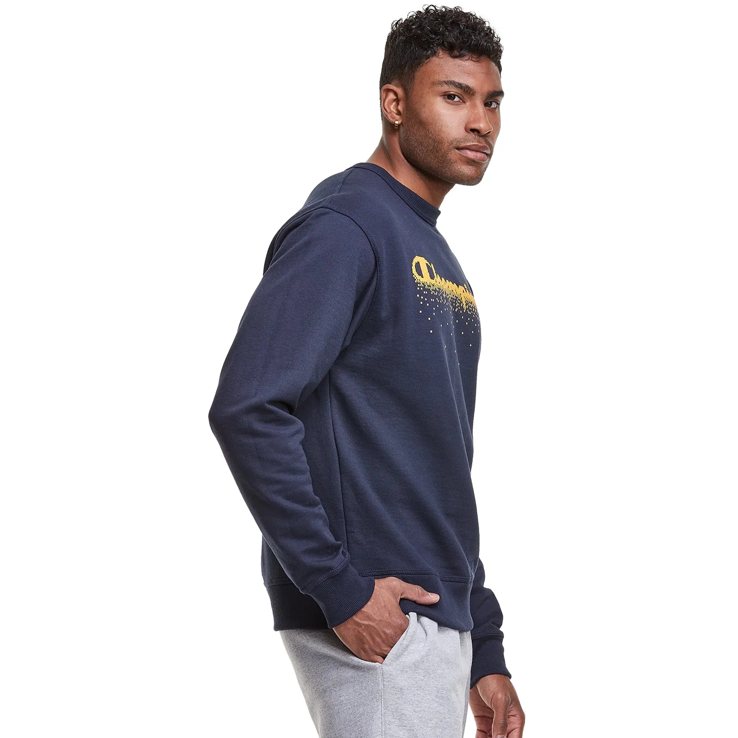 Champion Men's Powerblend Fleece Crew Neck Sweatshirt Navy/Yellow