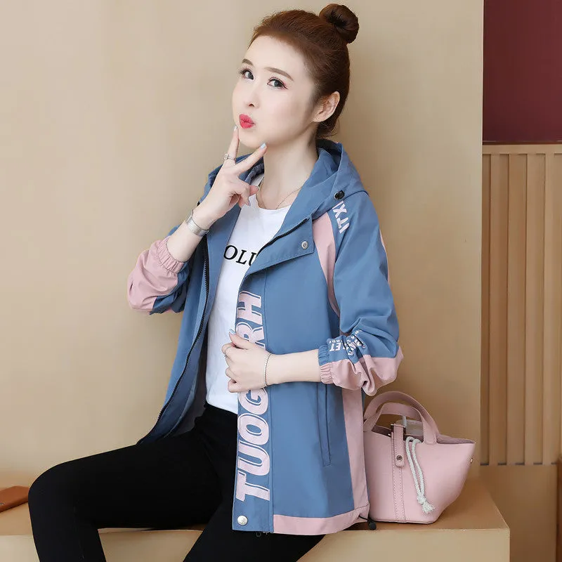 Fall Loose Color Blocking Medium Long Casual Hoodie