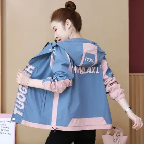 Fall Loose Color Blocking Medium Long Casual Hoodie