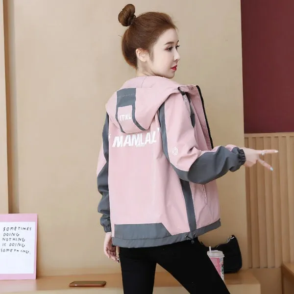 Fall Loose Color Blocking Medium Long Casual Hoodie