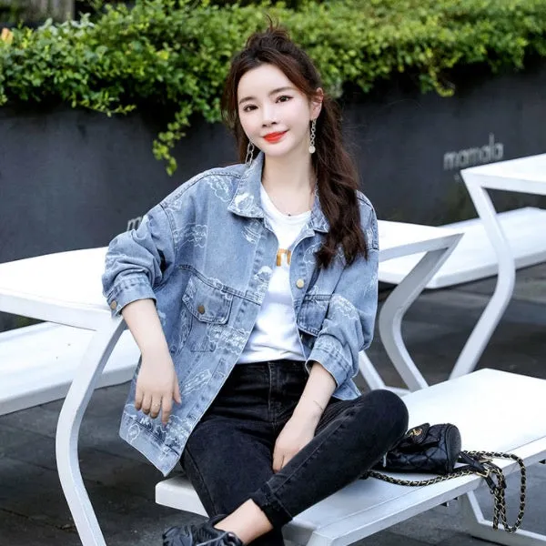 Fashion Loose Print Denim Casual Jacket