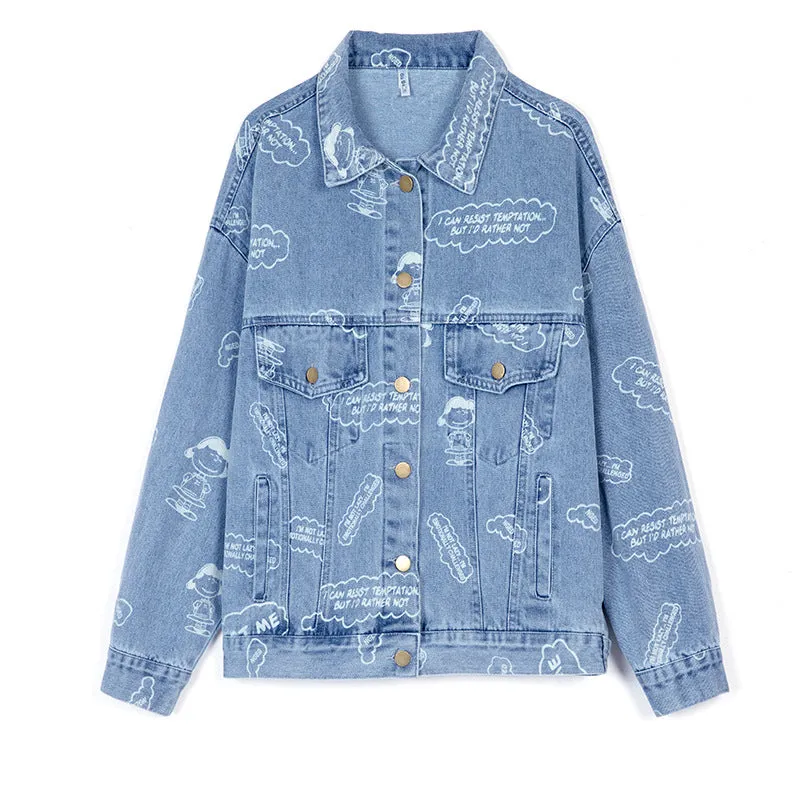 Fashion Loose Print Denim Casual Jacket
