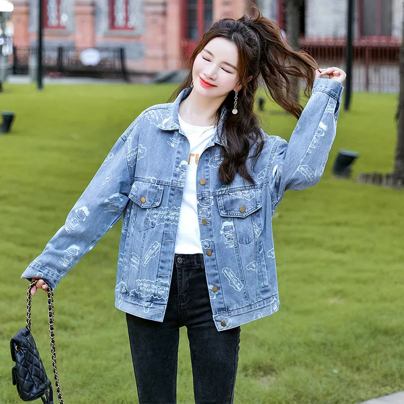 Fashion Loose Print Denim Casual Jacket
