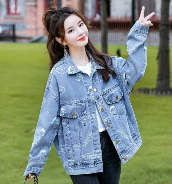 Fashion Loose Print Denim Casual Jacket