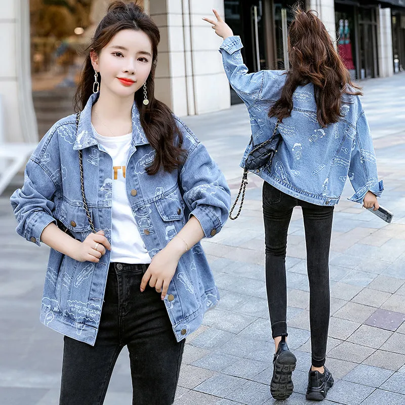 Fashion Loose Print Denim Casual Jacket