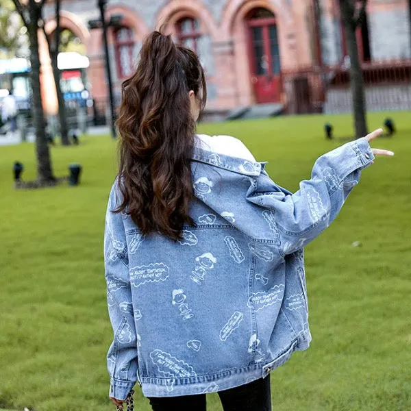 Fashion Loose Print Denim Casual Jacket
