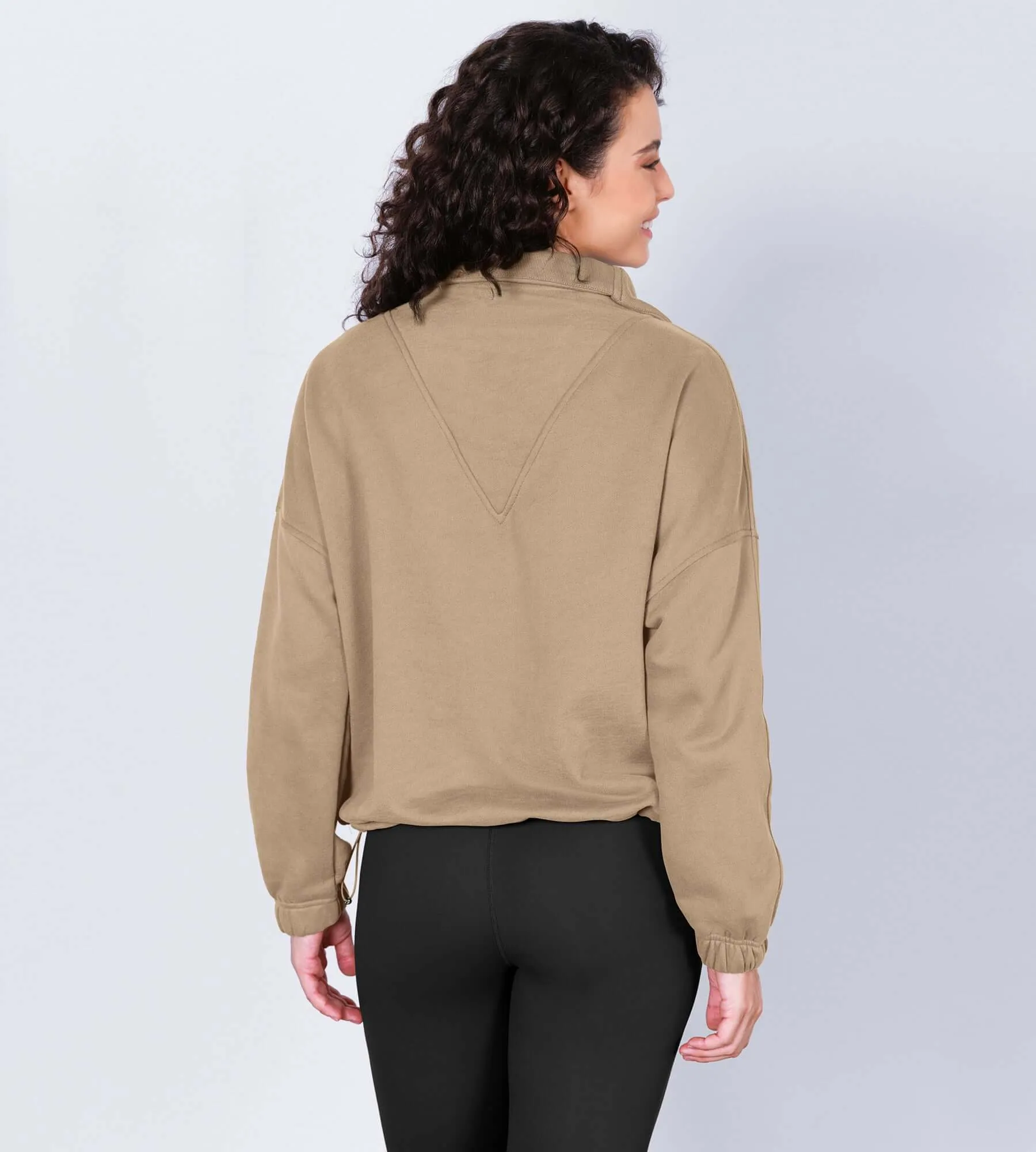 Funnel Neck Half Zipper Fleece Lined Hoodie
