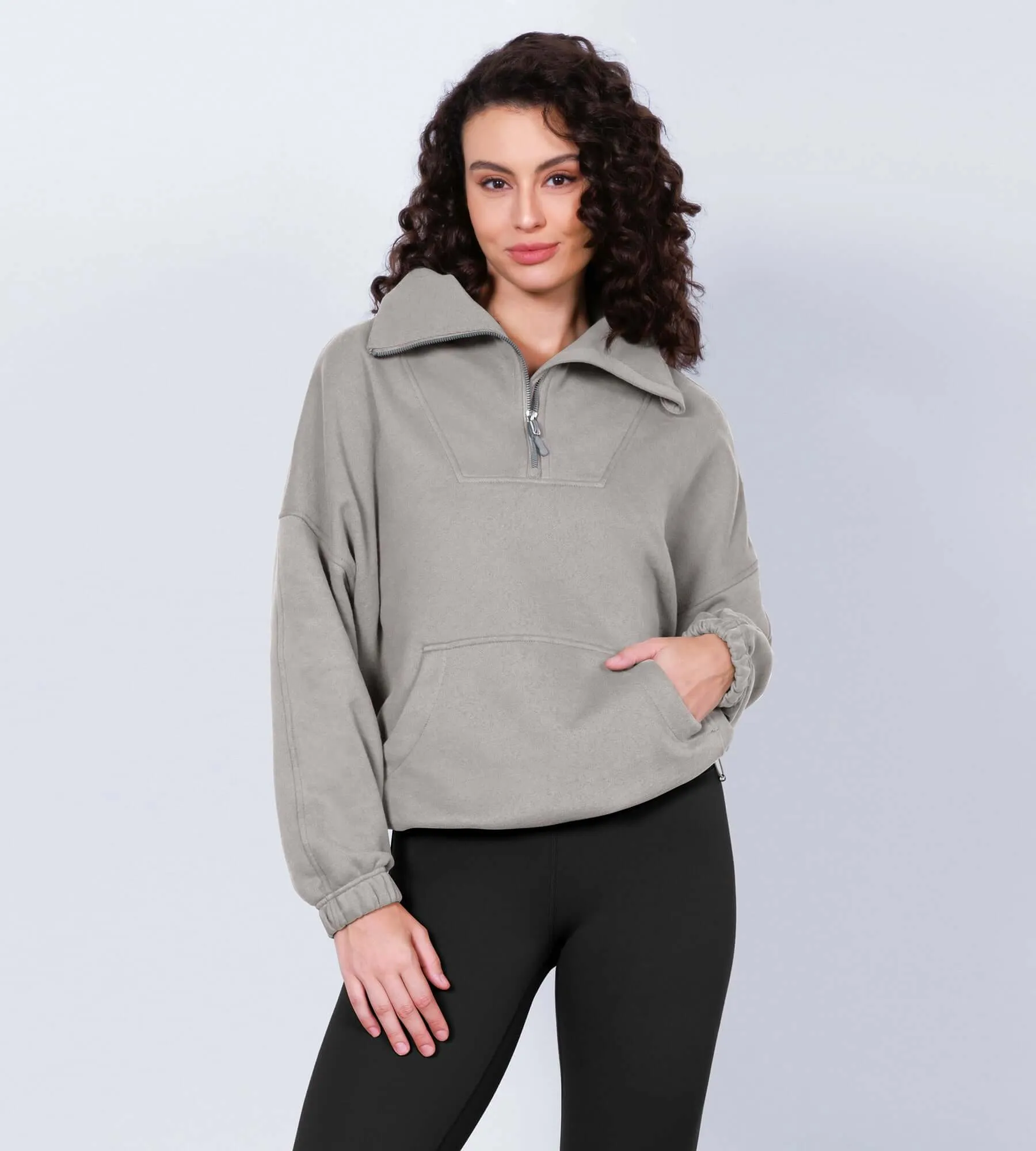 Funnel Neck Half Zipper Fleece Lined Hoodie