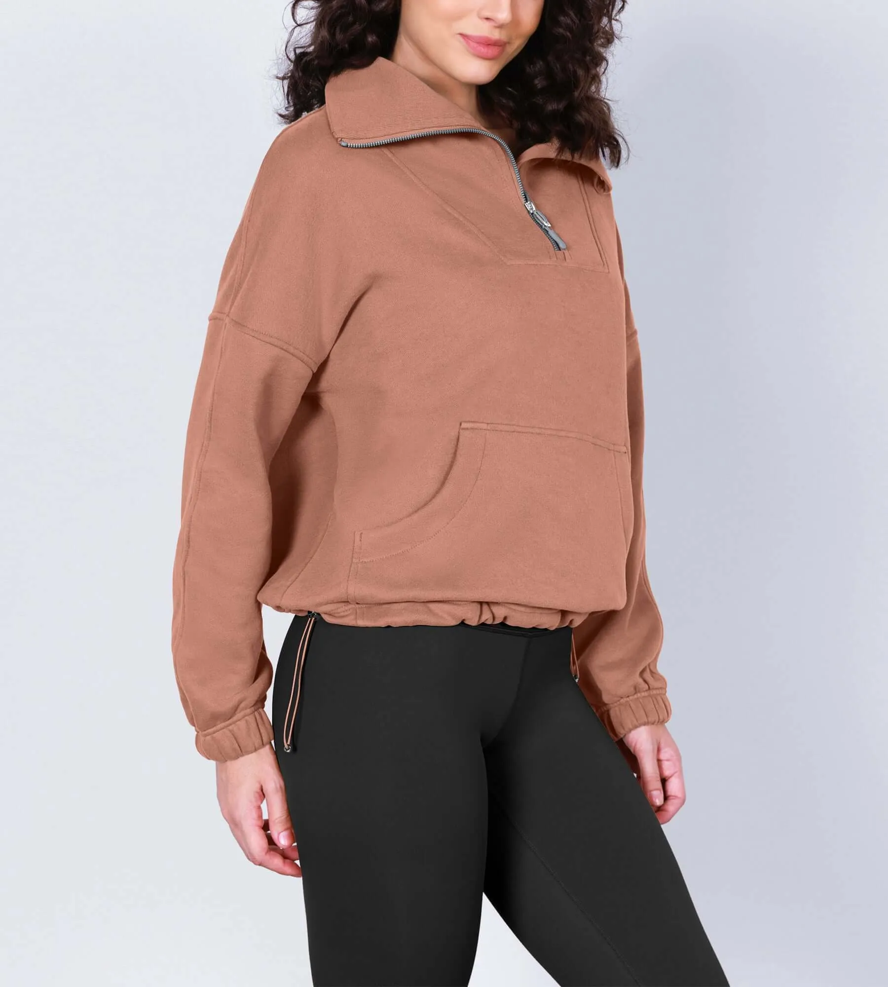 Funnel Neck Half Zipper Fleece Lined Hoodie