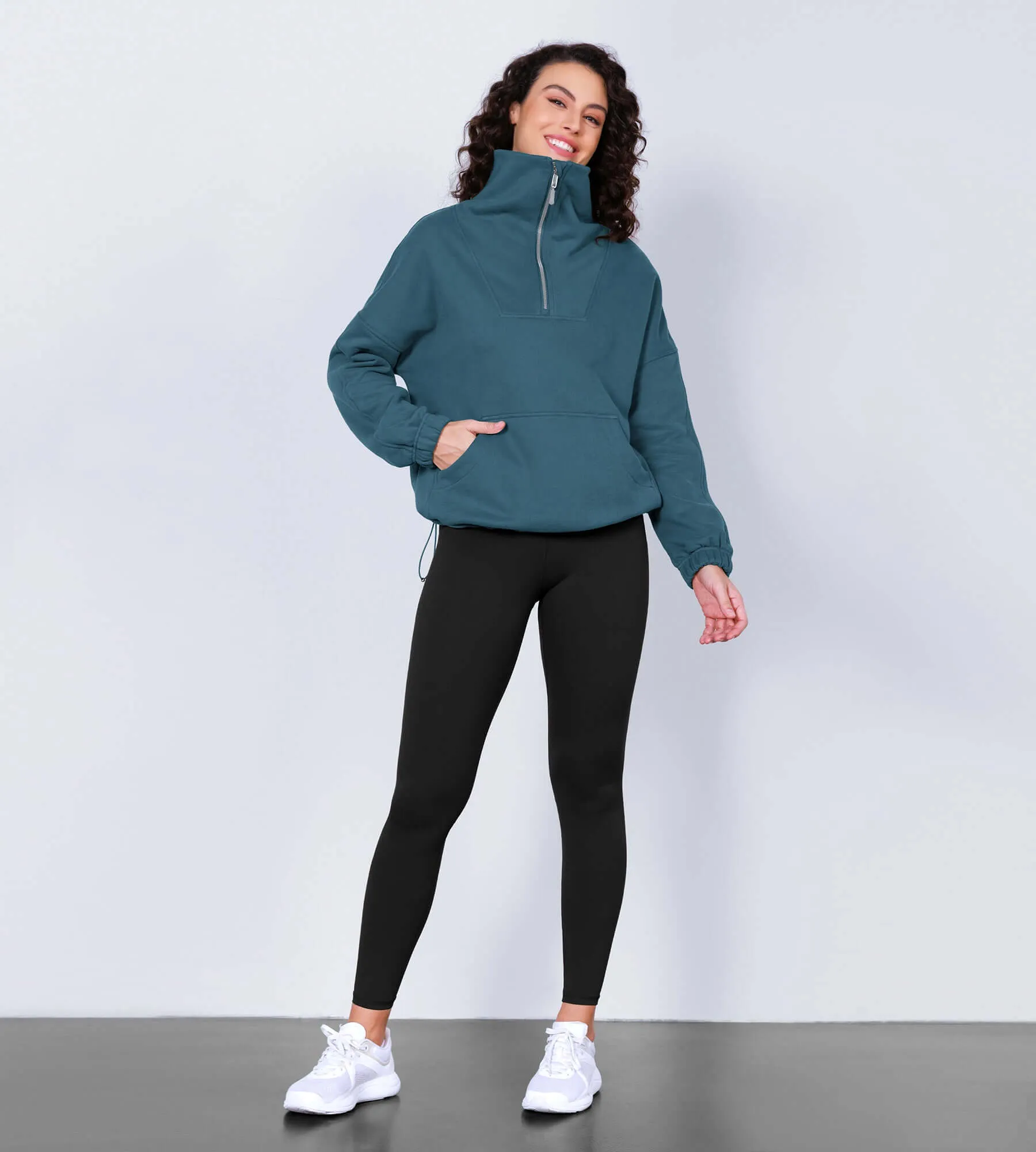 Funnel Neck Half Zipper Fleece Lined Hoodie