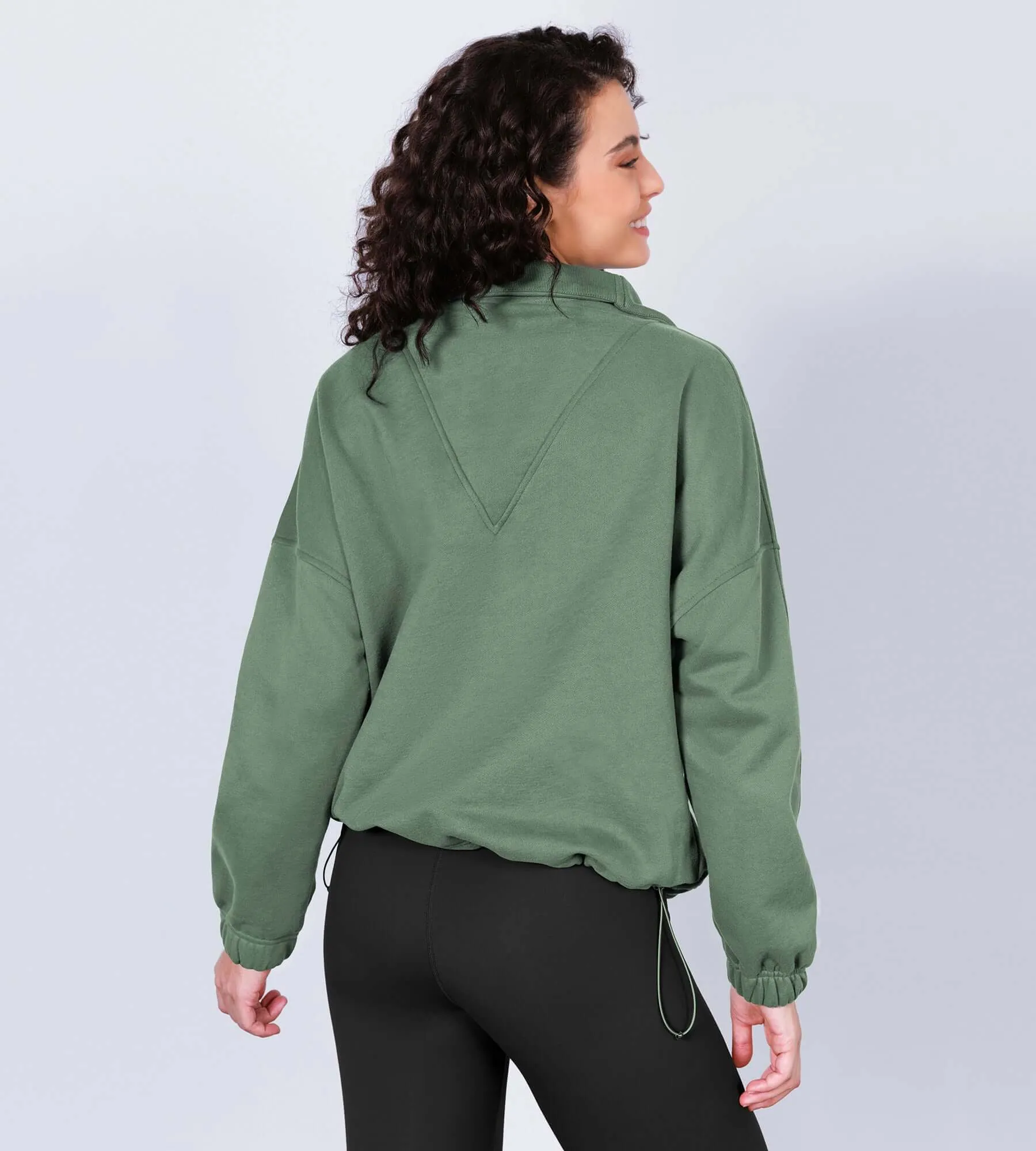 Funnel Neck Half Zipper Fleece Lined Hoodie