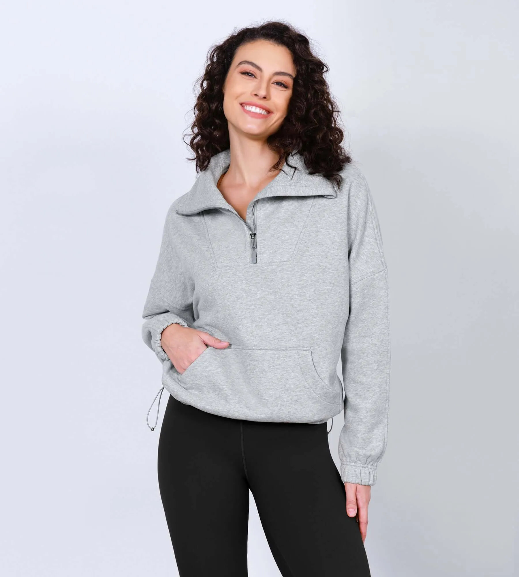 Funnel Neck Half Zipper Fleece Lined Hoodie