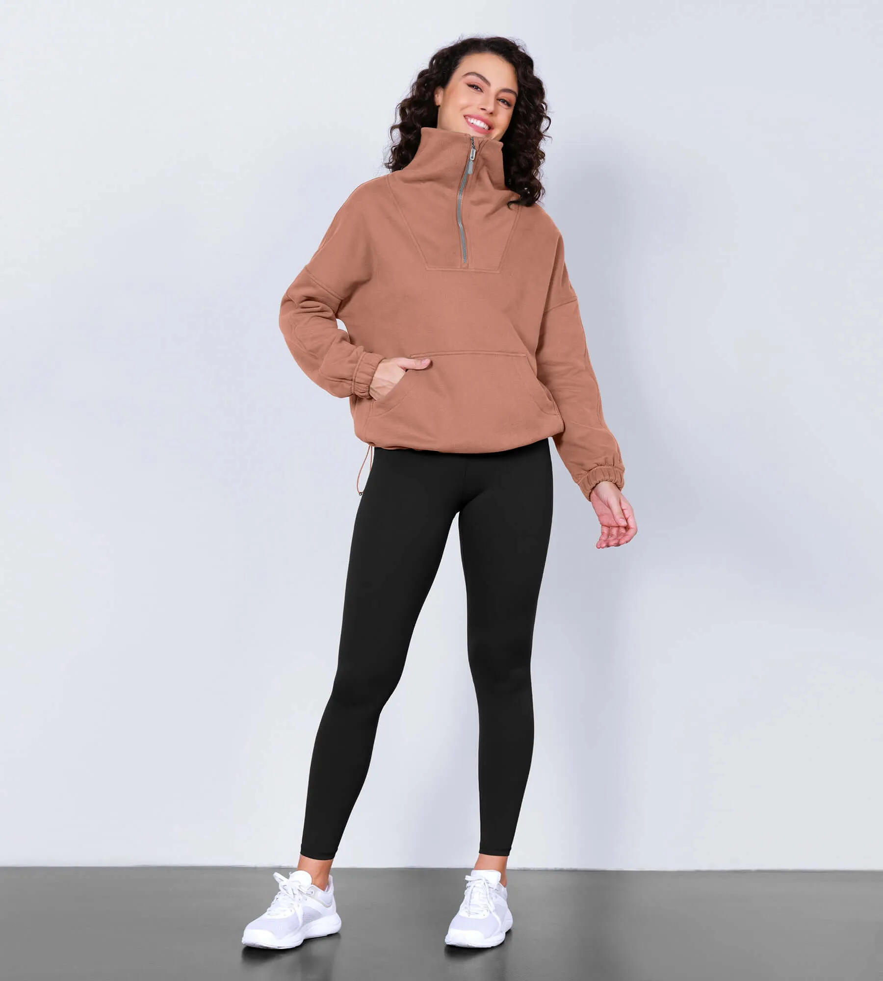 Funnel Neck Half Zipper Fleece Lined Hoodie