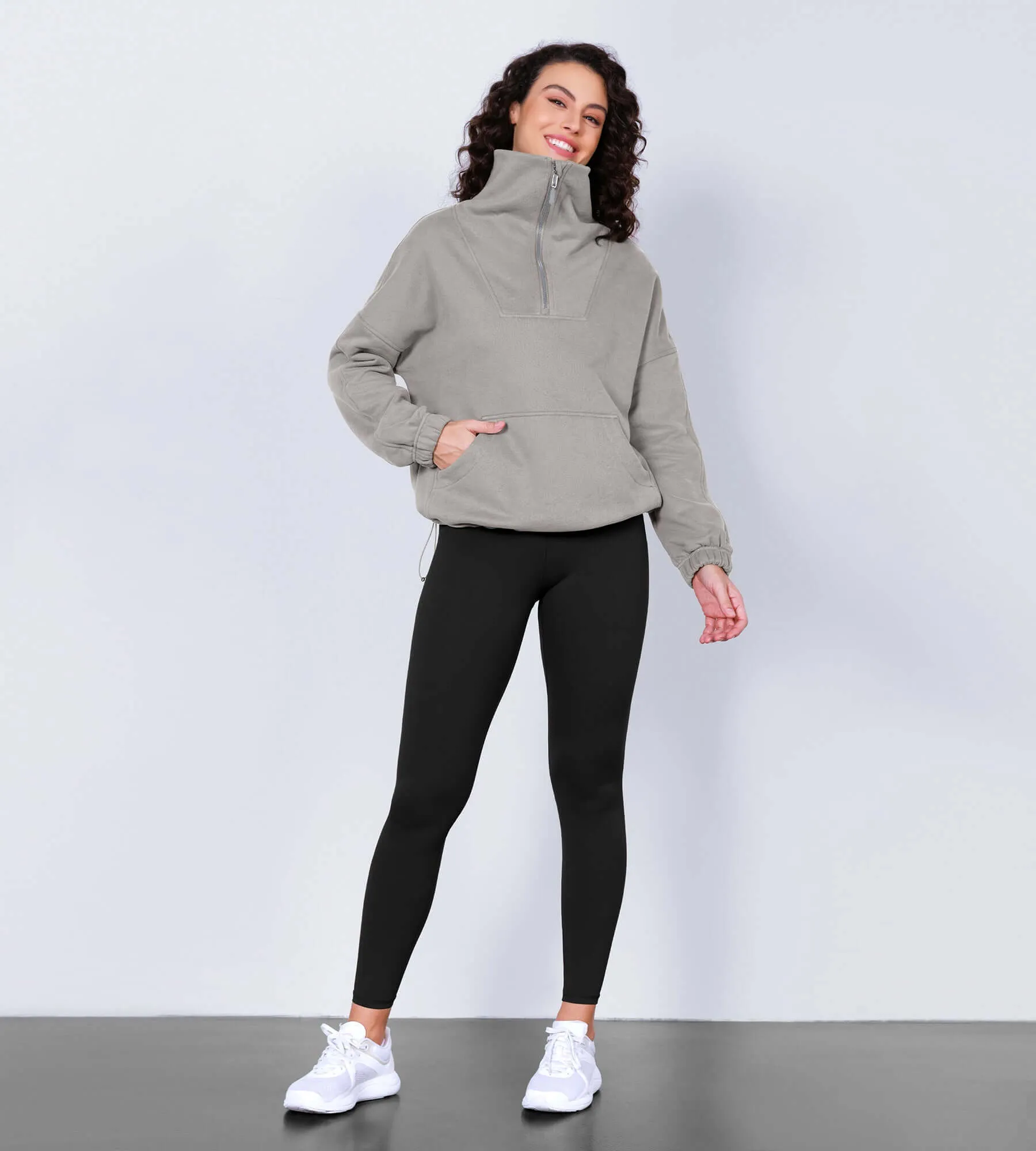 Funnel Neck Half Zipper Fleece Lined Hoodie