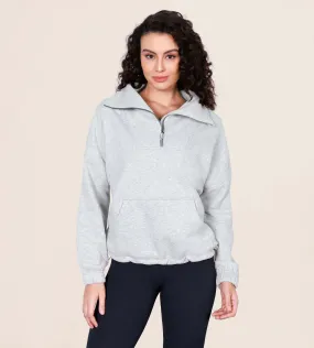 Funnel Neck Half Zipper Fleece Lined Hoodie