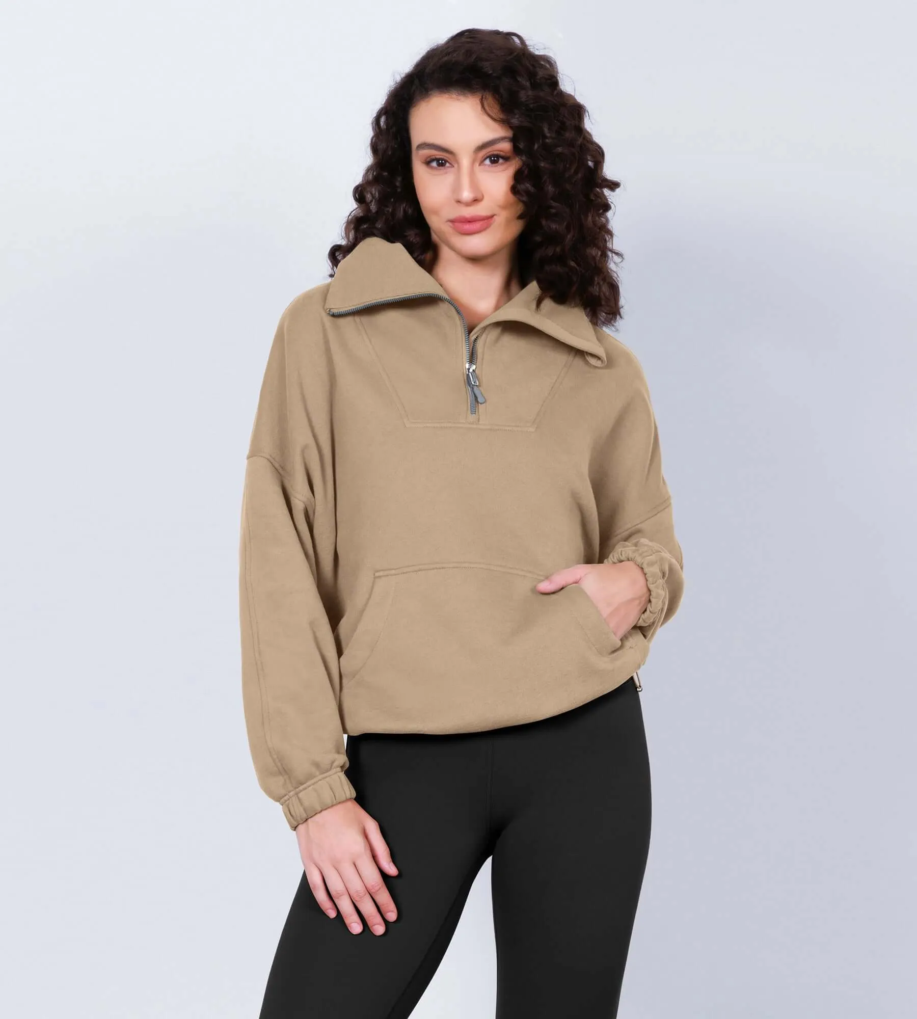 Funnel Neck Half Zipper Fleece Lined Hoodie