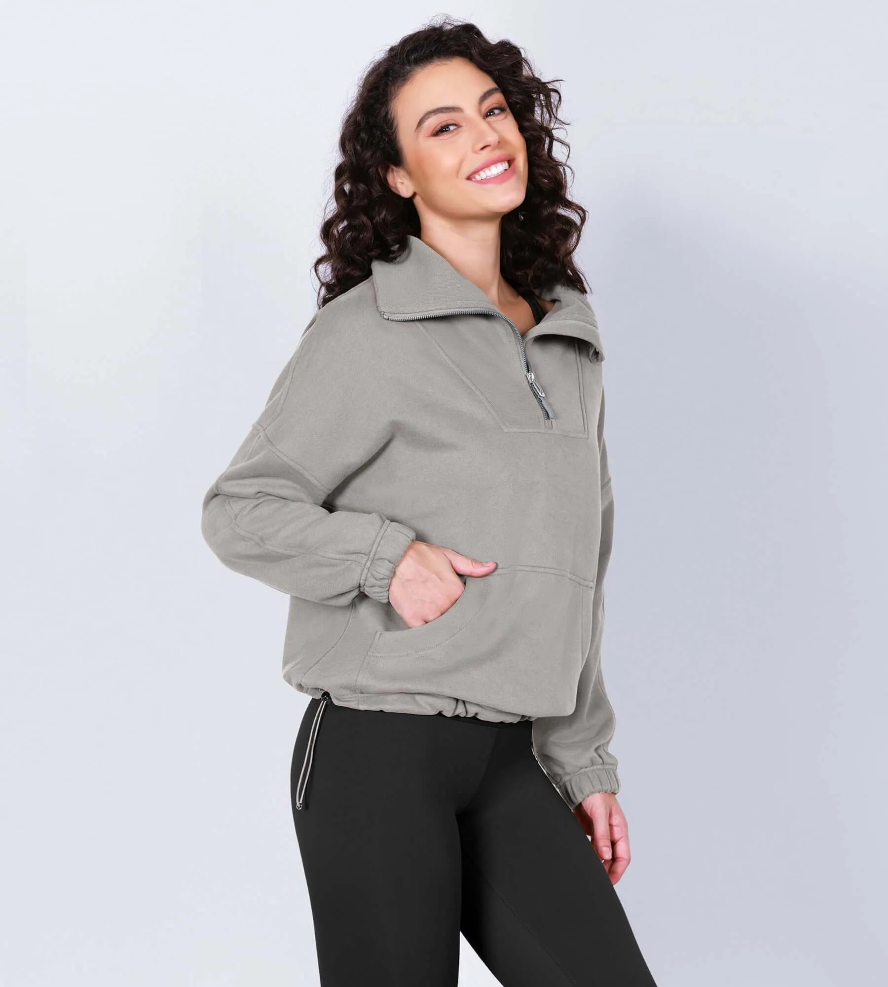 Funnel Neck Half Zipper Fleece Lined Hoodie