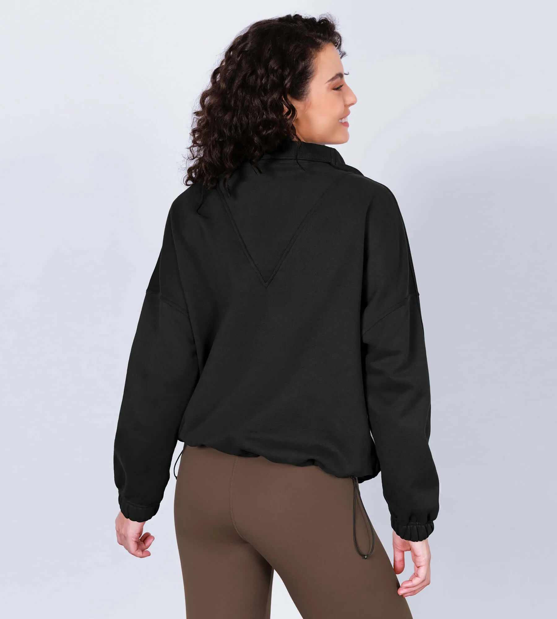 Funnel Neck Half Zipper Fleece Lined Hoodie