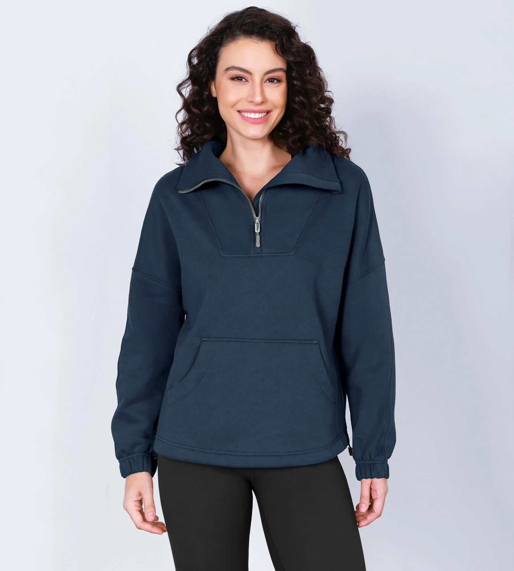 Funnel Neck Half Zipper Fleece Lined Hoodie