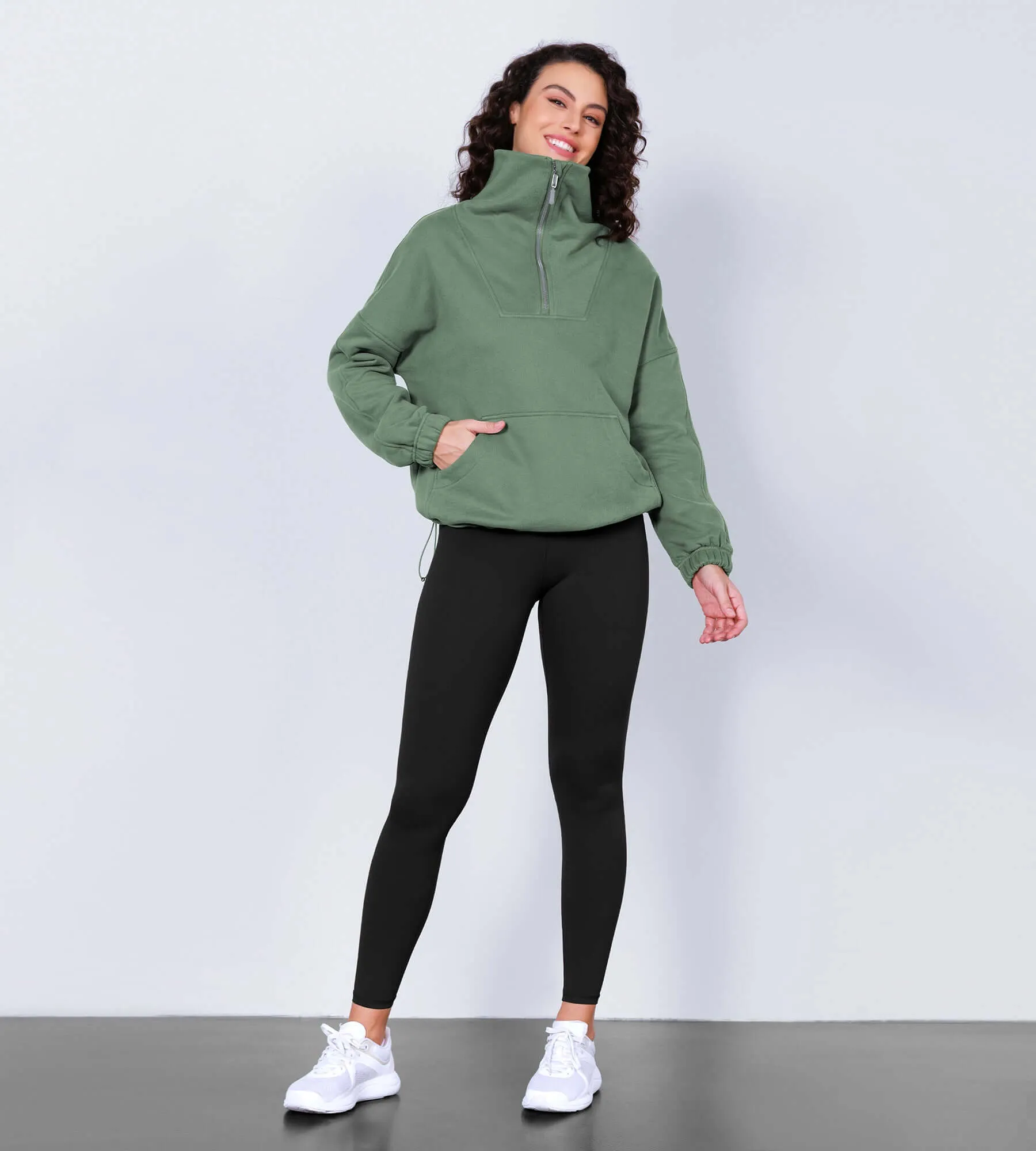 Funnel Neck Half Zipper Fleece Lined Hoodie
