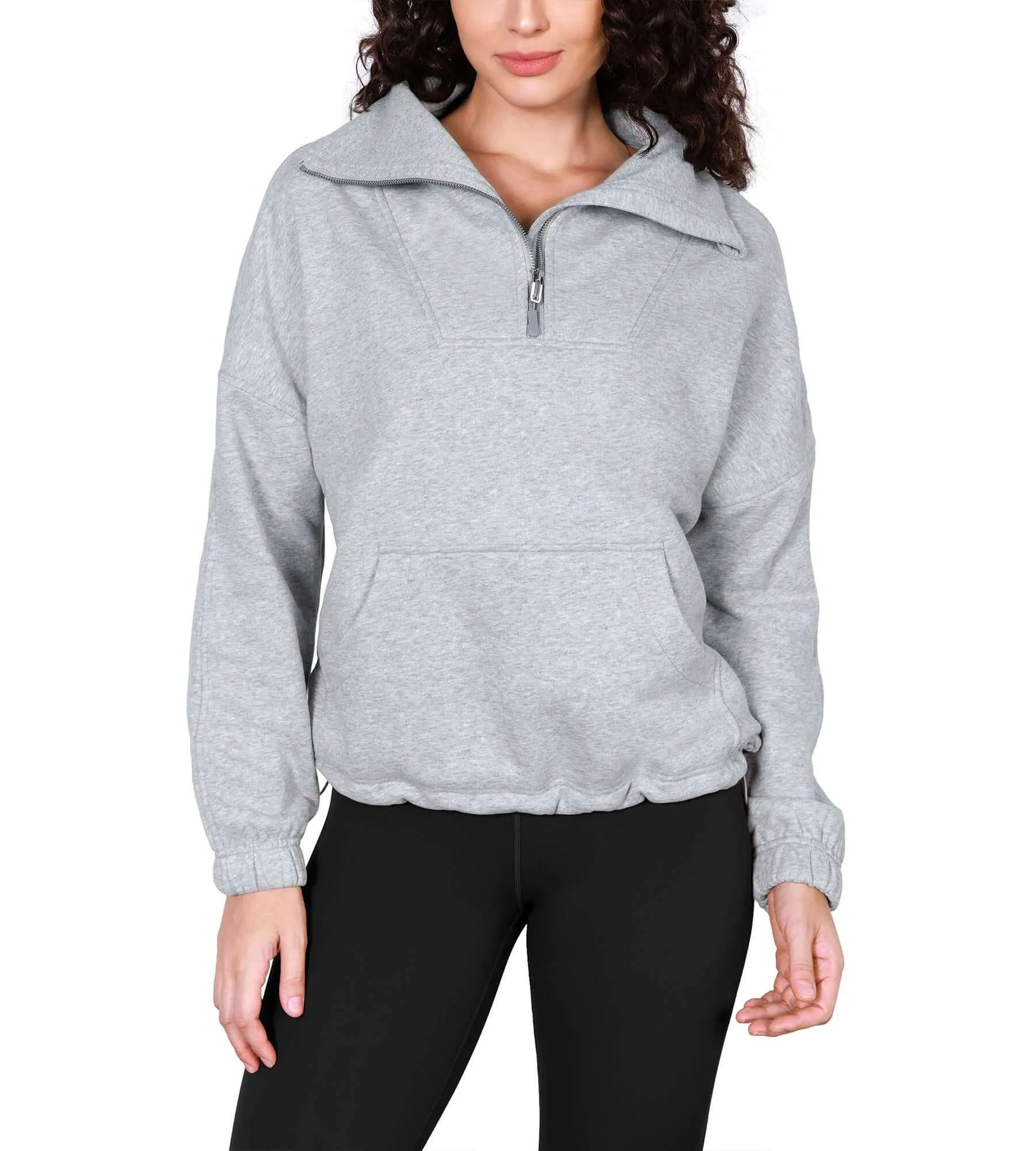 Funnel Neck Half Zipper Fleece Lined Hoodie
