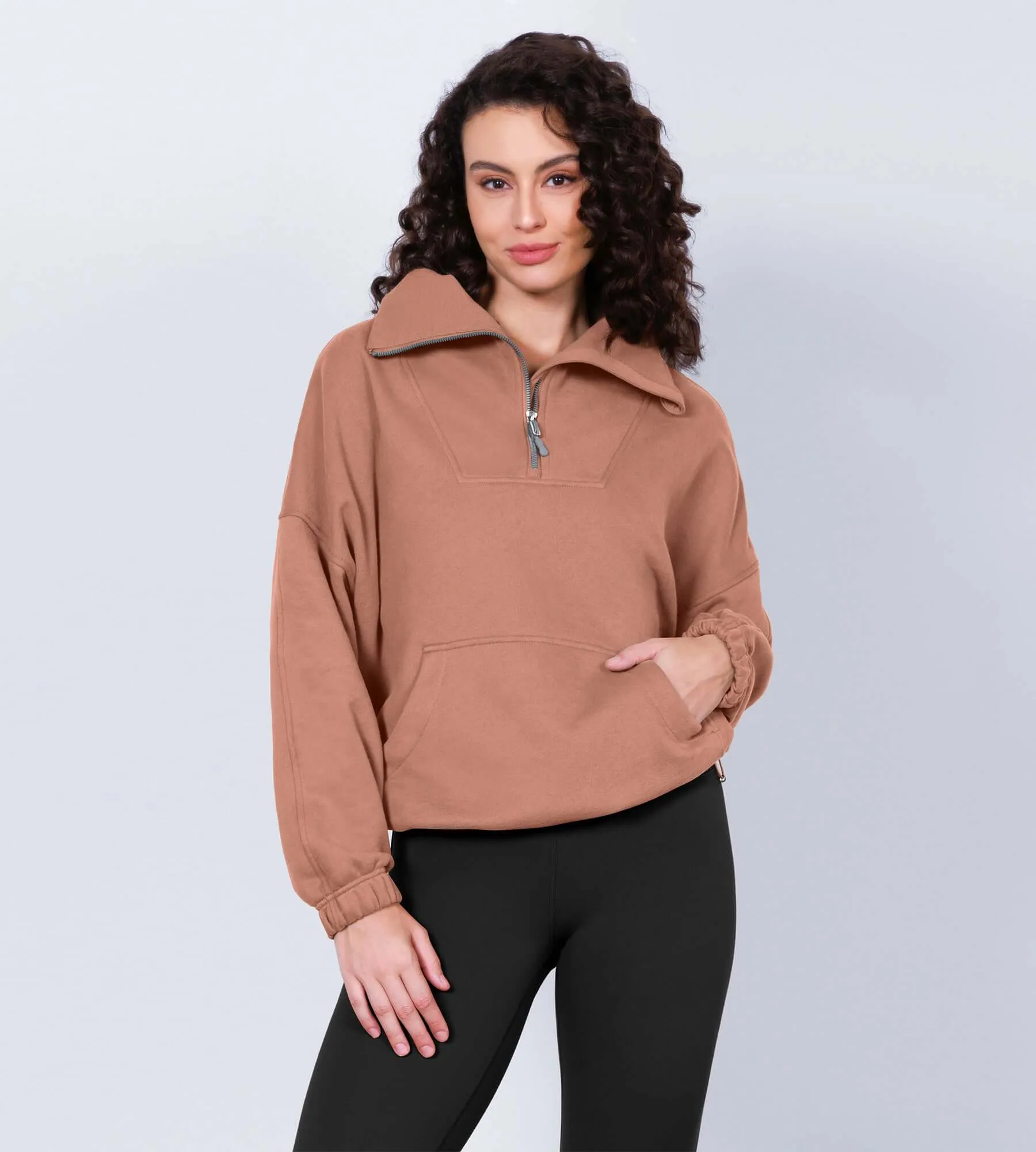 Funnel Neck Half Zipper Fleece Lined Hoodie