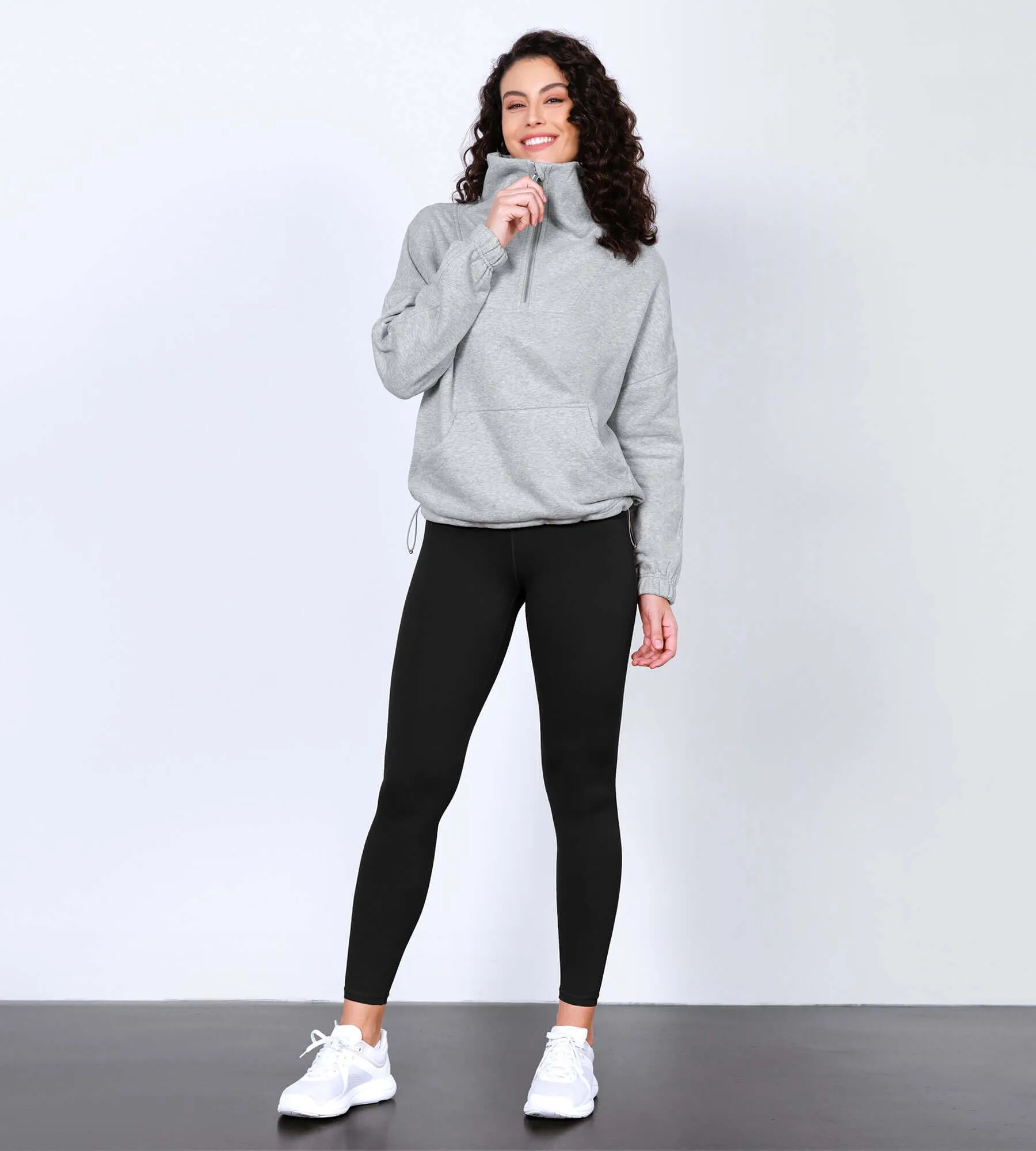 Funnel Neck Half Zipper Fleece Lined Hoodie