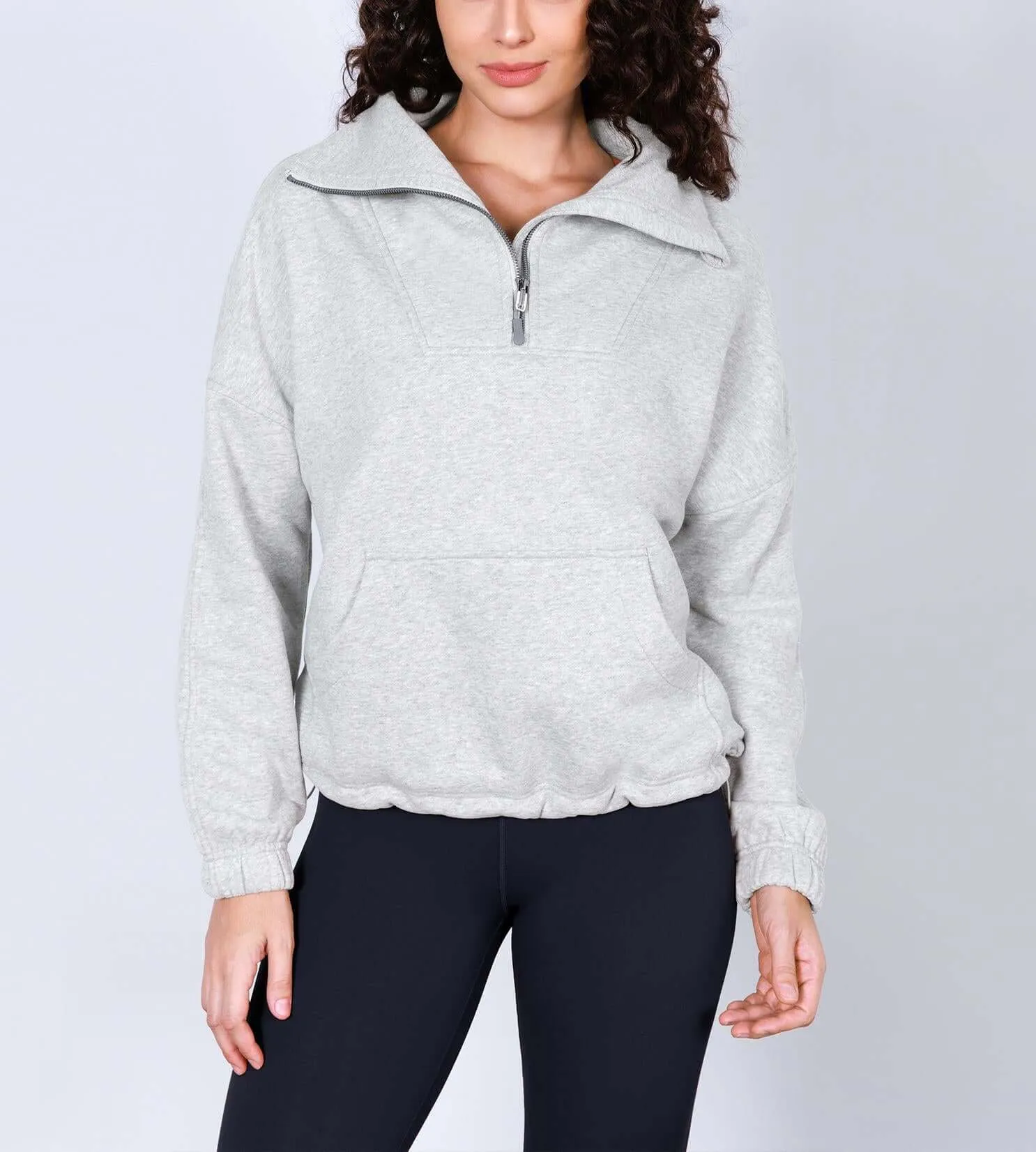 Funnel Neck Half Zipper Fleece Lined Hoodie