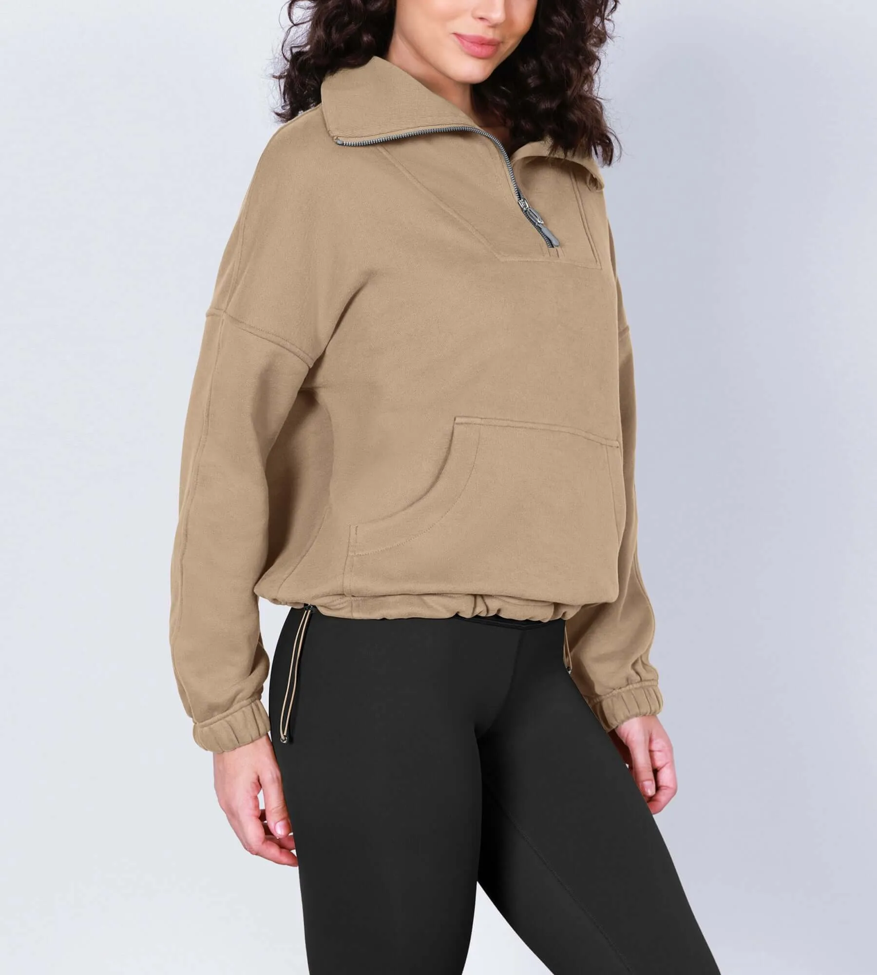 Funnel Neck Half Zipper Fleece Lined Hoodie