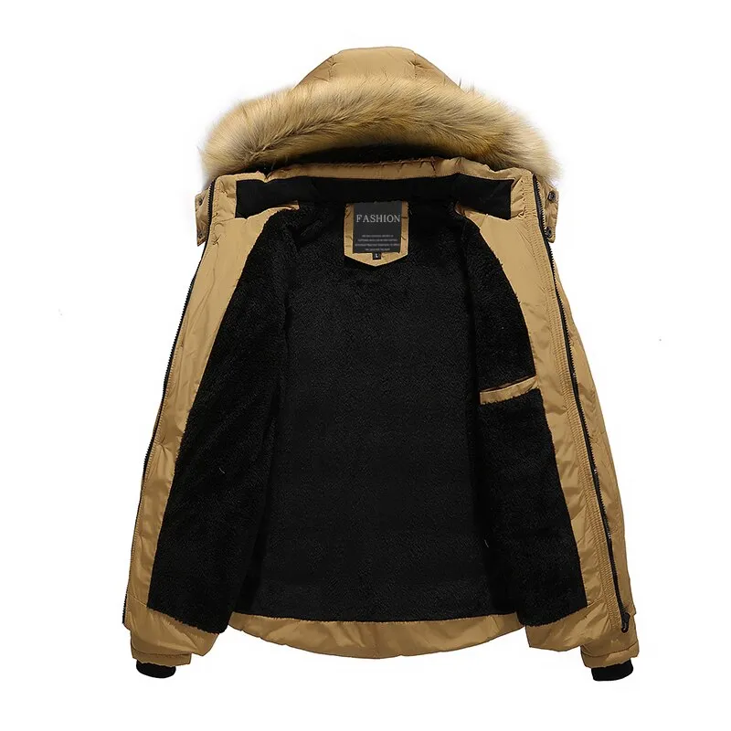 Fur Collar Hooded Men Winter Jacket Outerwear Thick Thermal Men Warm Wool Liner Coat Men Coat Snow Parka Down Jacket