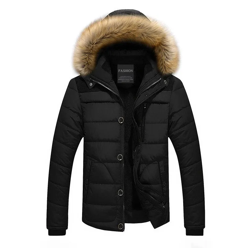 Fur Collar Hooded Men Winter Jacket Outerwear Thick Thermal Men Warm Wool Liner Coat Men Coat Snow Parka Down Jacket