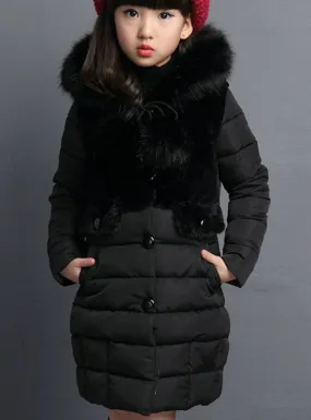 Fur hooded Kids Winter Jacket Girls Warm Coats Girls