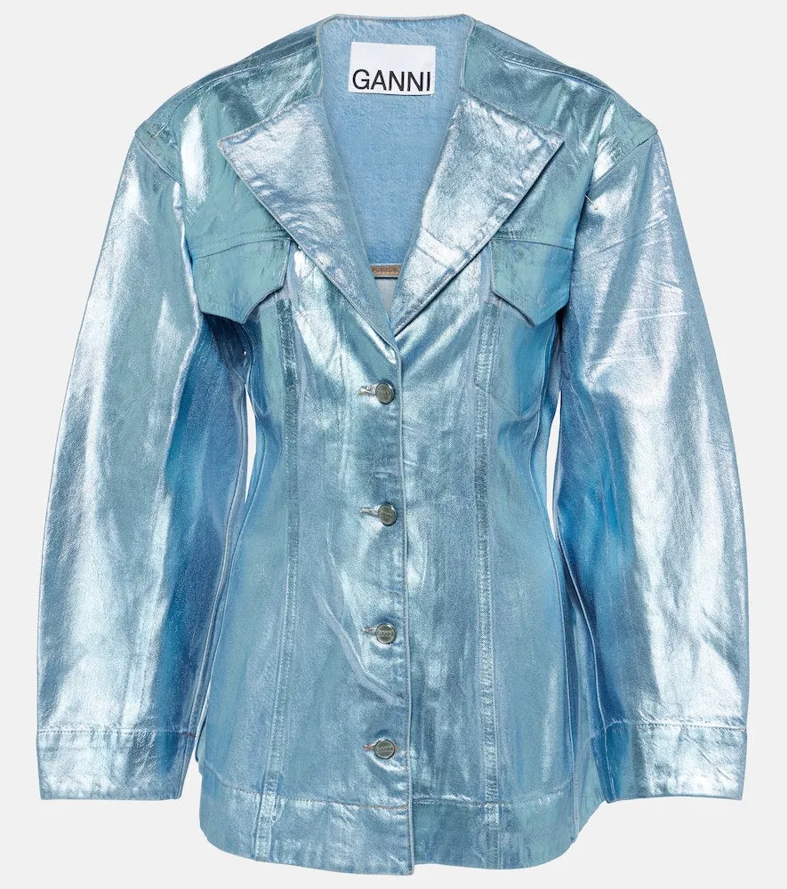 Ganni Foil metallic denim blazer