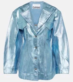 Ganni Foil metallic denim blazer