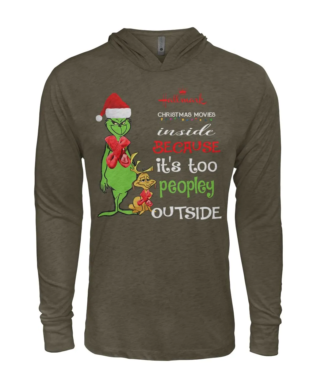 Grinch Christmas Movie It's Too Peopley Outside Black T-Shirt Hoodie