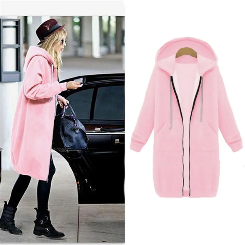 High quality Women Casual Long Zipper Hooded Jacket Hoodies Sweatshirt Vintage Streetwear Plus Size Outwear Hoody Coat Clothing