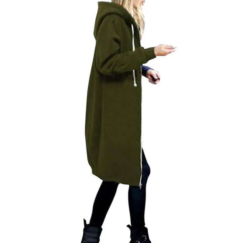 High quality Women Casual Long Zipper Hooded Jacket Hoodies Sweatshirt Vintage Streetwear Plus Size Outwear Hoody Coat Clothing