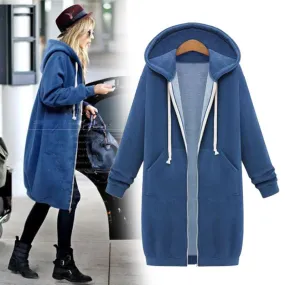 High quality Women Casual Long Zipper Hooded Jacket Hoodies Sweatshirt Vintage Streetwear Plus Size Outwear Hoody Coat Clothing