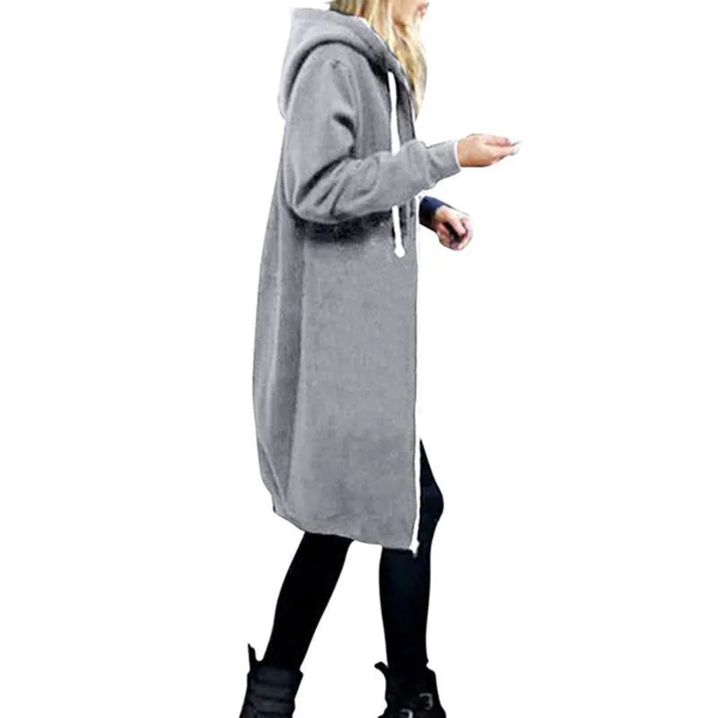 High quality Women Casual Long Zipper Hooded Jacket Hoodies Sweatshirt Vintage Streetwear Plus Size Outwear Hoody Coat Clothing